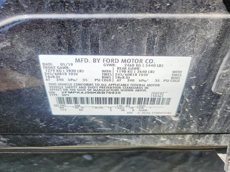 2019 Ford Edge მანქანა იყიდება აუქციონზე, vin: 2FMPK4J98KBB76935, აუქციონის ნომერი: 50882596