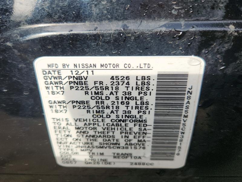 Aukcja sprzedaży 2012 Nissan Rogue, vin: JN8AS5MV5CW381576, numer aukcji: 55132916