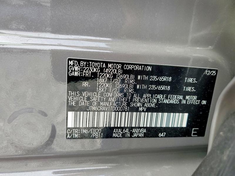 2026 Toyota Rav4 მანქანა იყიდება აუქციონზე, vin: JTM6CRAV1TD000781, აუქციონის ნომერი: 51944186