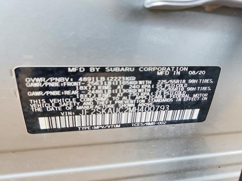 Продаж на аукціоні авто 2021 Subaru Forester, vin: JF2SKAUC2MH400793, номер лоту: 53523766