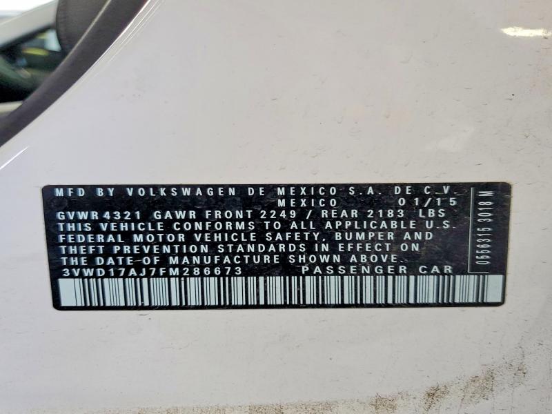 Продажа на аукционе авто 2015 Volkswagen Jetta, vin: 3VWD17AJ7FM286673, номер лота: 53910256