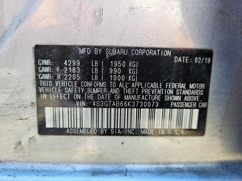 54022256 :رقم المزاد ، 4S3GTAB66K3730073 vin ، 2019 Subaru Impreza مزاد بيع