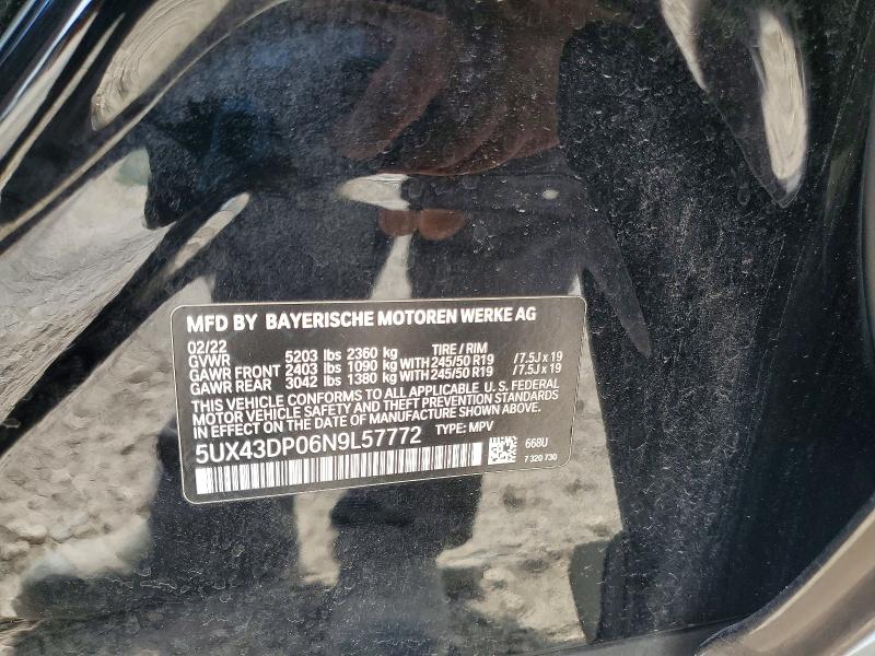 52488116 :رقم المزاد ، 5UX43DP06N9L57772 vin ، 2022 Bmw X3 مزاد بيع