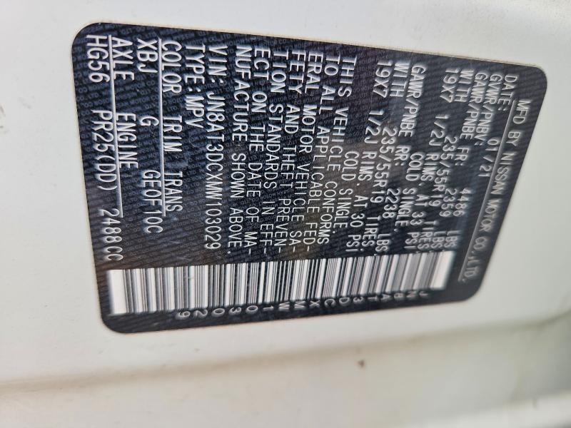 2021 Nissan Rogue მანქანა იყიდება აუქციონზე, vin: JN8AT3DCXMW103029, აუქციონის ნომერი: 53888766