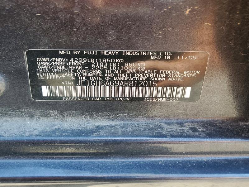 Продаж на аукціоні авто 2010 Subaru Impreza, vin: JF1GH6A69AH812015, номер лоту: 53828036