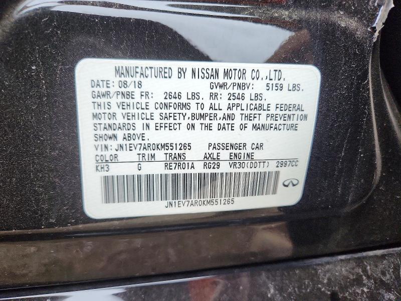 54698586 :رقم المزاد ، JN1EV7AR0KM551265 vin ، 2019 Infiniti Q50 مزاد بيع