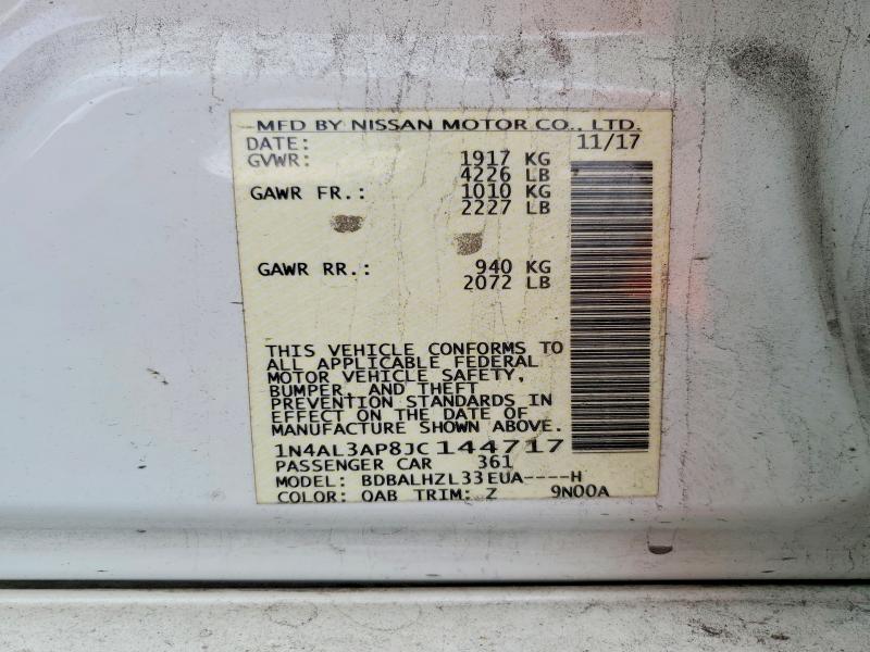 2018 Nissan Altima S მანქანა იყიდება აუქციონზე, vin: 1N4AL3AP8JC144717, აუქციონის ნომერი: 53096216
