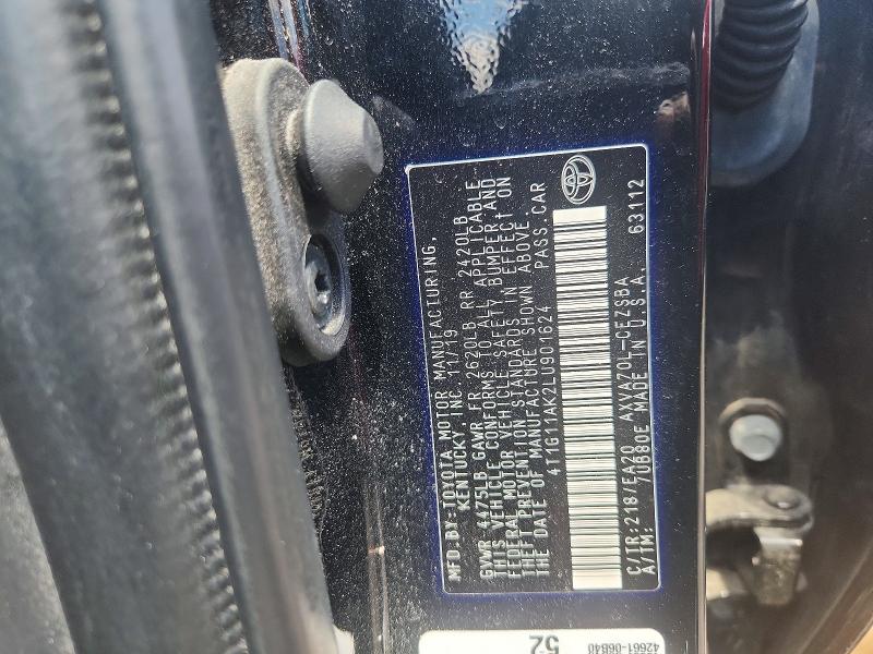 2020 Toyota Camry მანქანა იყიდება აუქციონზე, vin: 4T1G11AK2LU901624, აუქციონის ნომერი: 52267536