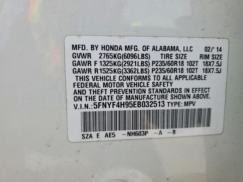 53091336 :رقم المزاد ، 5FNYF4H95EB032513 vin ، 2014 Honda Pilot مزاد بيع