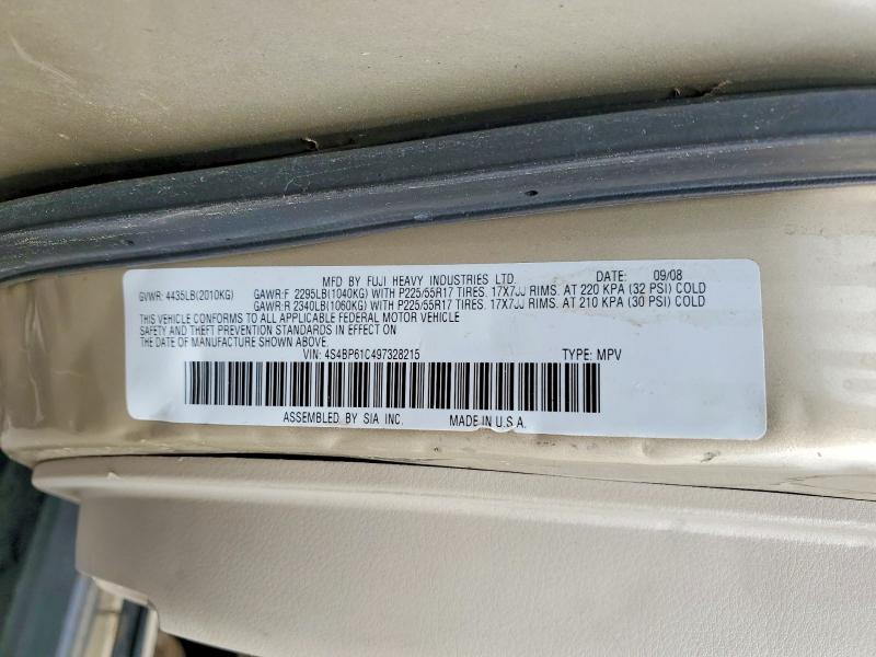 Aukcja sprzedaży 2009 Subaru Outback, vin: 4S4BP61C497328215, numer aukcji: 54843146