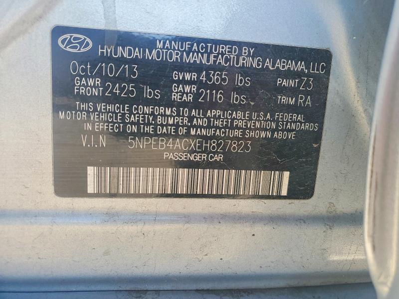 2014 Hyundai Sonata მანქანა იყიდება აუქციონზე, vin: 5NPEB4ACXEH827823, აუქციონის ნომერი: 51582226