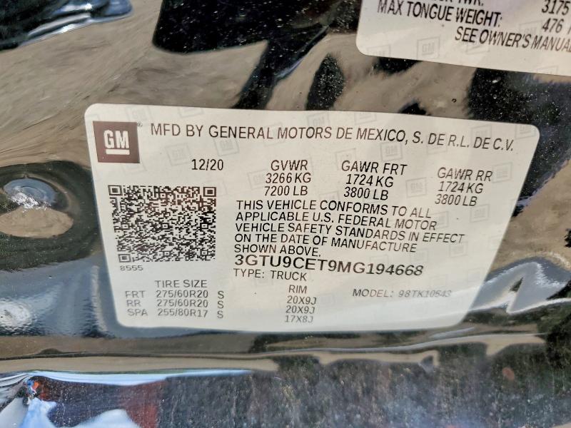 2021 Gmc Sierra მანქანა იყიდება აუქციონზე, vin: 3GTU9CET9MG194668, აუქციონის ნომერი: 54777586