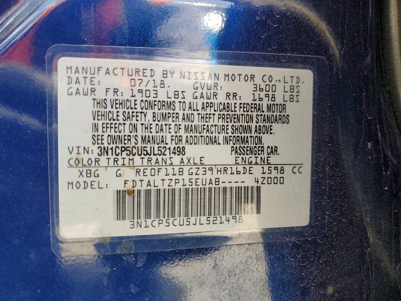 2018 Nissan Kicks მანქანა იყიდება აუქციონზე, vin: 3N1CP5CU5JL521498, აუქციონის ნომერი: 54681056