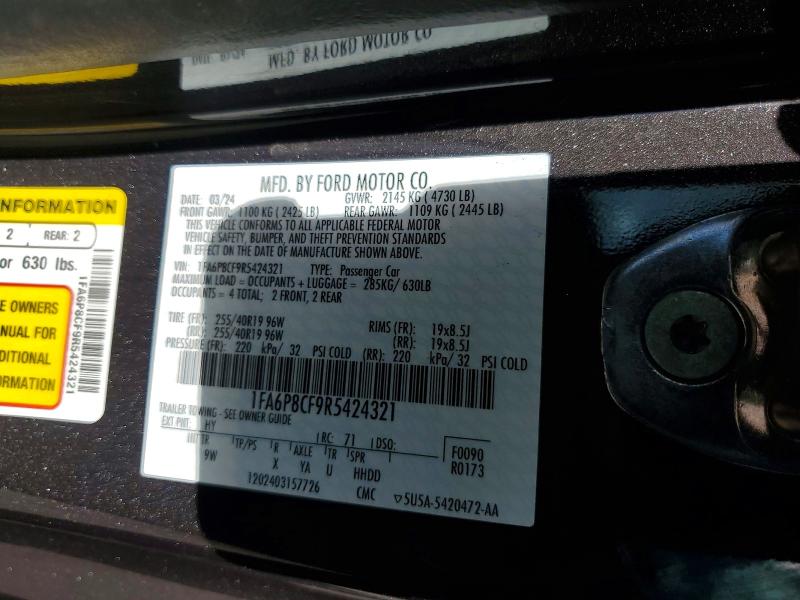 Продаж на аукціоні авто 2024 Ford Mustang, vin: 1FA6P8CF9R5424321, номер лоту: 55547006