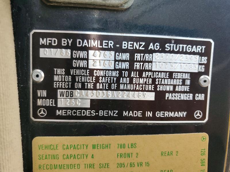 1986 Mercedes-benz 560 მანქანა იყიდება აუქციონზე, vin: WDBCA45D3GA224489, აუქციონის ნომერი: 53619156
