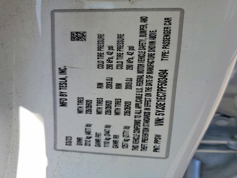 Продажа на аукционе авто 2023 Tesla Model 3, vin: 5YJ3E1EC7PF503494, номер лота: 52906826