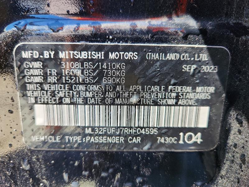 53807736 :رقم المزاد ، ML32FUFJ7RHF04595 vin ، 2024 Mitsubishi Mirage مزاد بيع