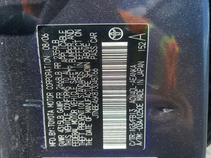 54921116 :رقم المزاد ، JTNBE46K873045766 vin ، 2007 Toyota Camry مزاد بيع
