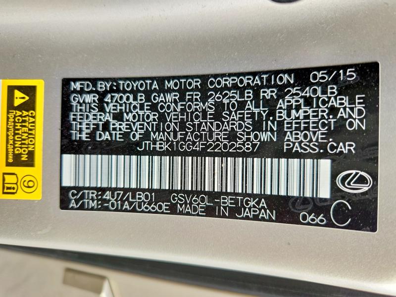 Aukcja sprzedaży 2015 Lexus Es, vin: JTHBK1GG4F2202587, numer aukcji: 53776956