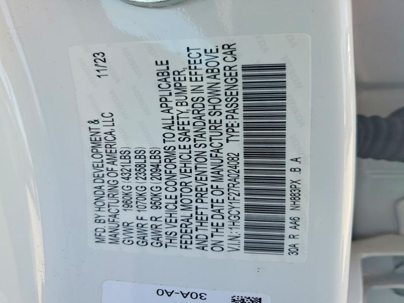Продаж на аукціоні авто 2024 Honda Accord, vin: 1HGCY1F27RA024082, номер лоту: 53114156