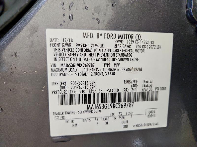 Продаж на аукціоні авто 2019 Ford Ecosport, vin: MAJ6S3GL9KC269787, номер лоту: 53568036
