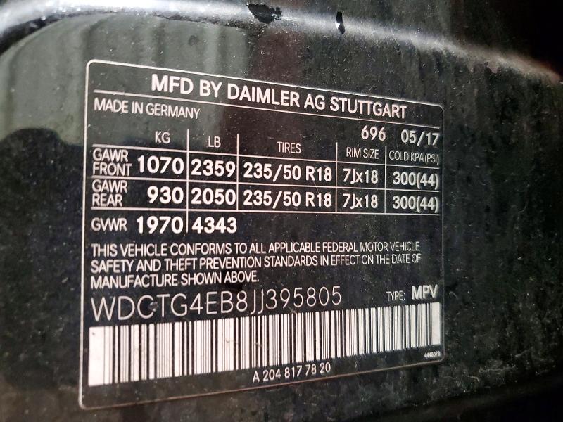 53296766 :رقم المزاد ، WDCTG4EB8JJ395805 vin ، 2018 Mercedes-benz Gla مزاد بيع