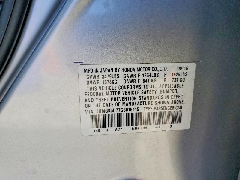 2016 Honda Fit მანქანა იყიდება აუქციონზე, vin: JHMGK5H77GS015115, აუქციონის ნომერი: 53110956