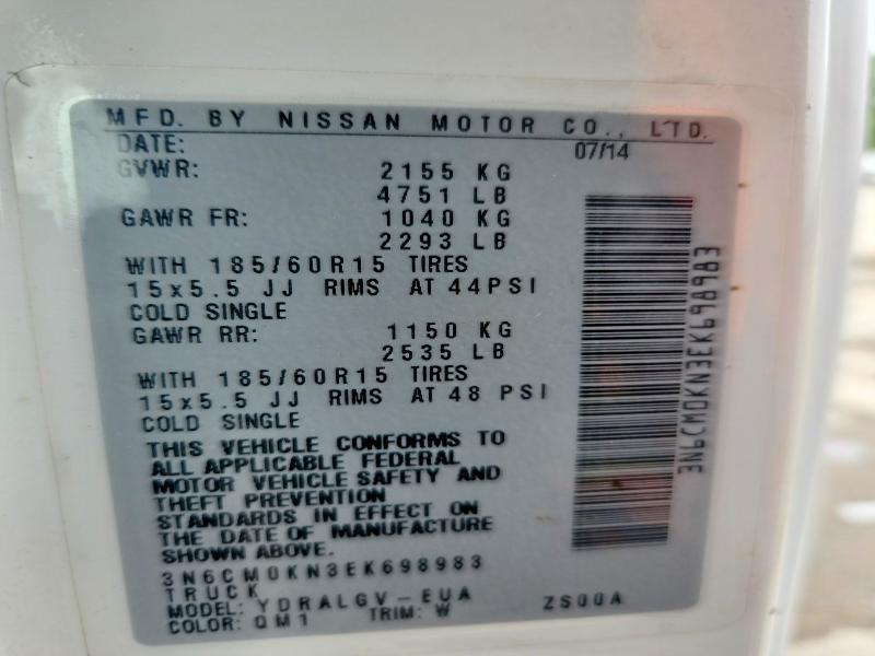 Aukcja sprzedaży 2014 Nissan Nv200, vin: 3N6CM0KN3EK698983, numer aukcji: 54444356