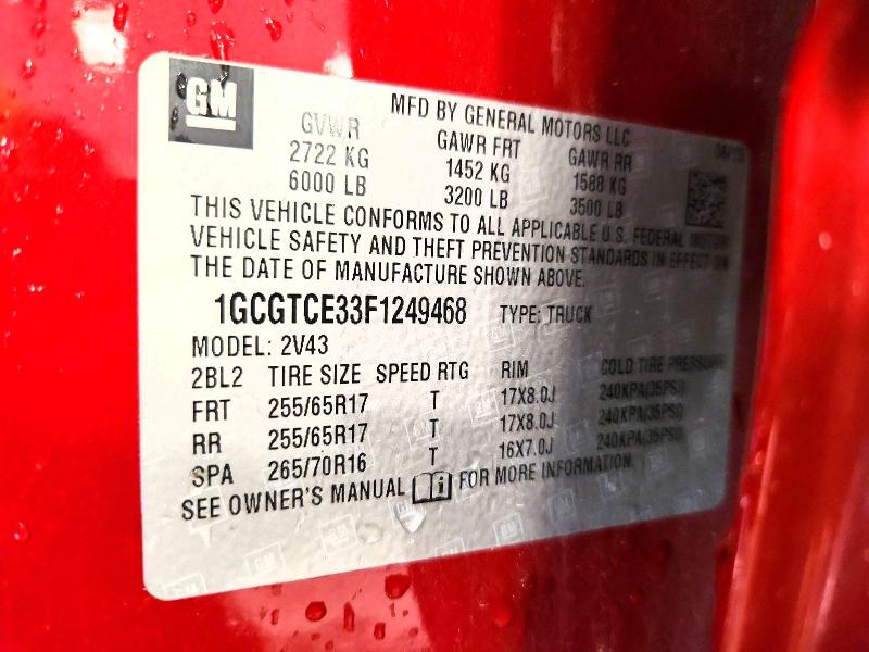 Aukcja sprzedaży 2015 Chevrolet Colorado, vin: 1GCGTCE33F1249468, numer aukcji: 53030406