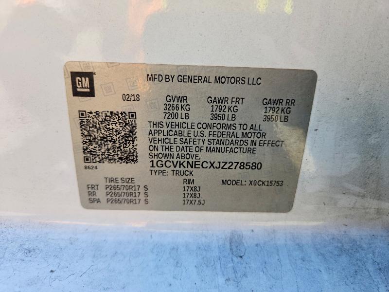 53613446 :رقم المزاد ، 1GCVKNECXJZ278580 vin ، 2018 Chevrolet Silverado مزاد بيع