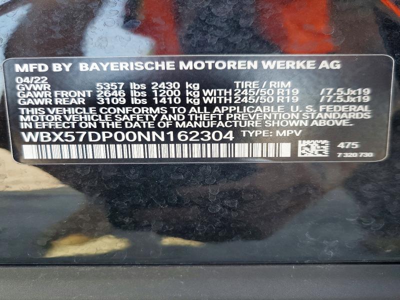 55187126 :رقم المزاد ، WBX57DP00NN162304 vin ، 2022 Bmw X3 مزاد بيع