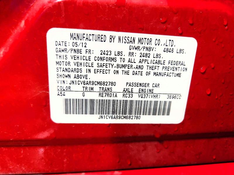 52567226 :رقم المزاد ، JN1CV6AR9CM682780 vin ، 2012 Infiniti G37 Sedan مزاد بيع