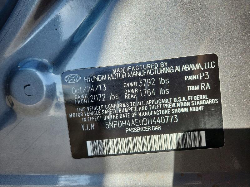 2013 Hyundai Elantra მანქანა იყიდება აუქციონზე, vin: 5NPDH4AE0DH440773, აუქციონის ნომერი: 52320816