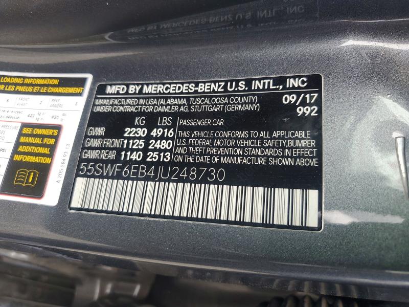 Продаж на аукціоні авто 2018 Mercedes-benz C, vin: 55SWF6EB4JU248730, номер лоту: 55107956