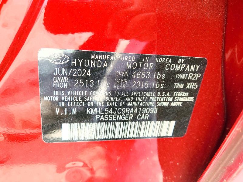 2024 Hyundai Sonata მანქანა იყიდება აუქციონზე, vin: KMHL54JC9RA419093, აუქციონის ნომერი: 54194516