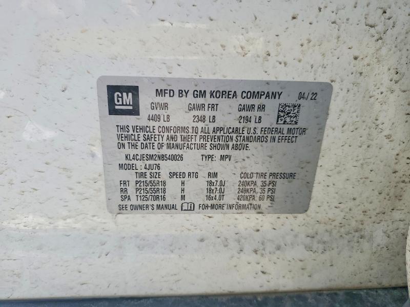 Aukcja sprzedaży 2022 Buick Encore, vin: KL4CJESM2NB540026, numer aukcji: 52501846