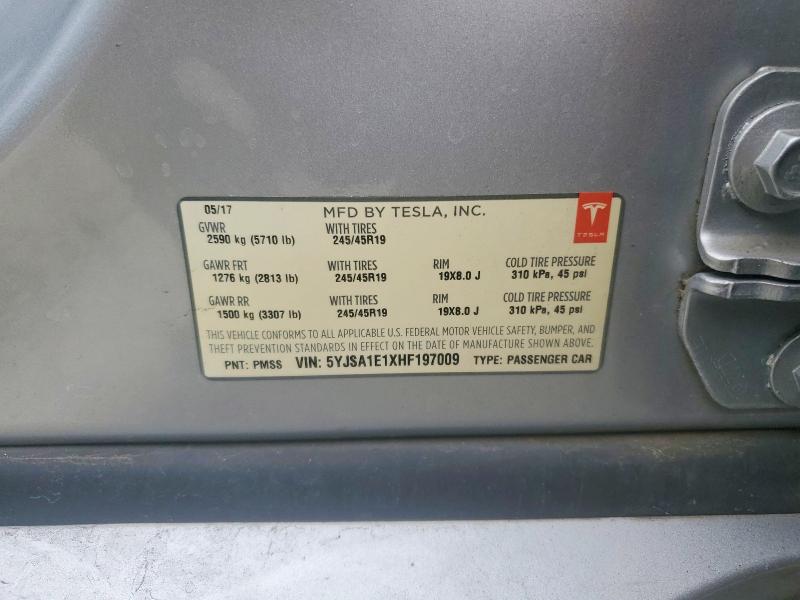 2017 Tesla Model S მანქანა იყიდება აუქციონზე, vin: 5YJSA1E1XHF197009, აუქციონის ნომერი: 52266066
