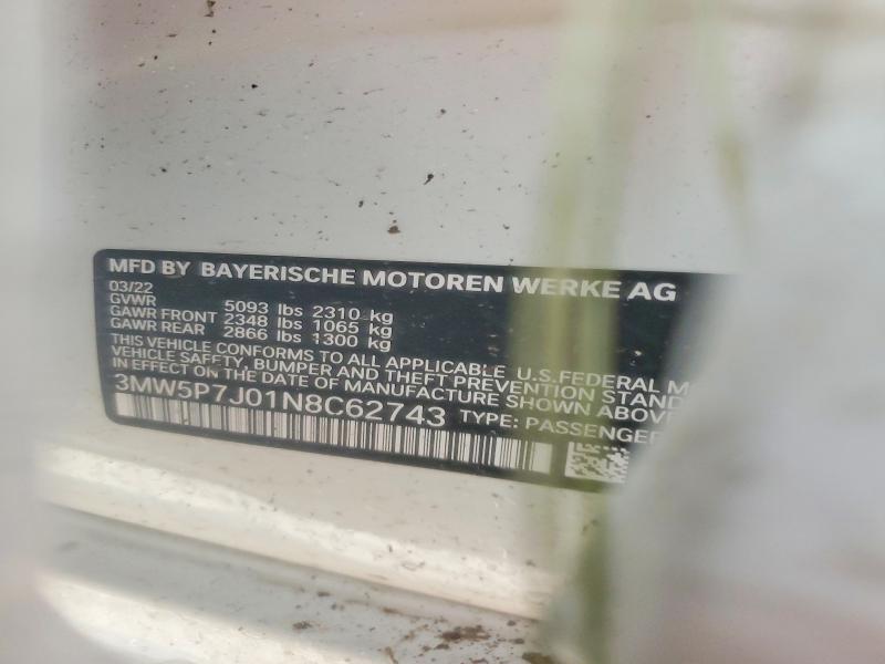 2022 Bmw 330e მანქანა იყიდება აუქციონზე, vin: 3MW5P7J01N8C62743, აუქციონის ნომერი: 52034026