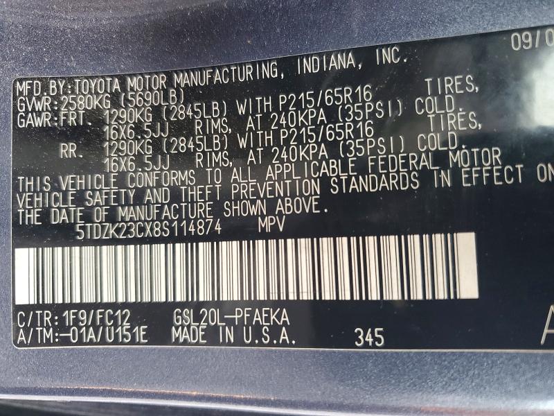 Aukcja sprzedaży 2008 Toyota Sienna, vin: 5TDZK23CX8S114874, numer aukcji: 54294936