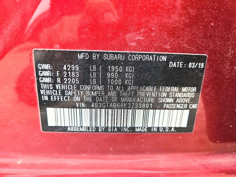 Продаж на аукціоні авто 2019 Subaru Impreza, vin: 4S3GTAB66K3733801, номер лоту: 52780616