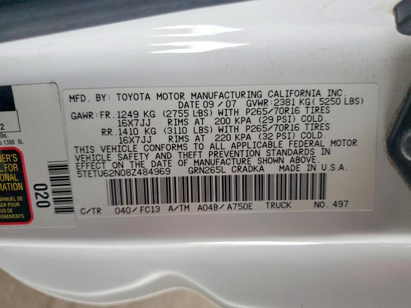 53109836 :رقم المزاد ، 5TETU62N08Z484969 vin ، 2008 Toyota Tacoma مزاد بيع