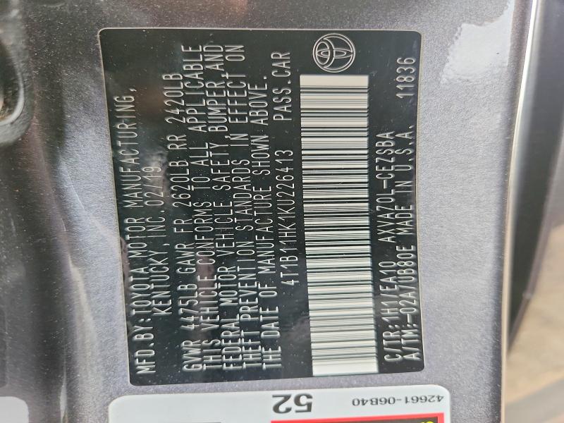 Продажа на аукционе авто 2019 Toyota Camry, vin: 4T1B11HK1KU226413, номер лота: 54878636