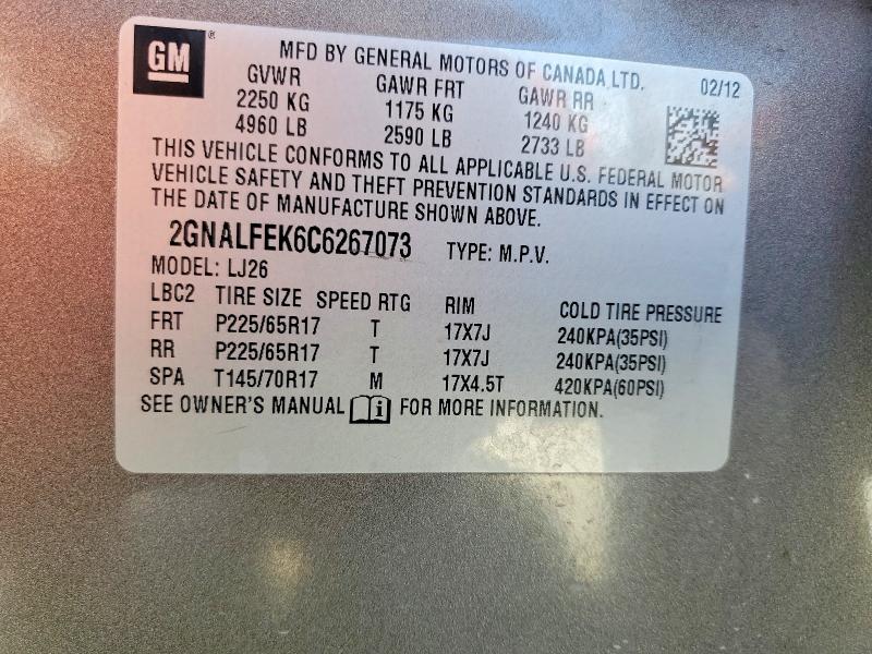 Продаж на аукціоні авто 2012 Chevrolet Equinox, vin: 2GNALFEK6C6267073, номер лоту: 53442666