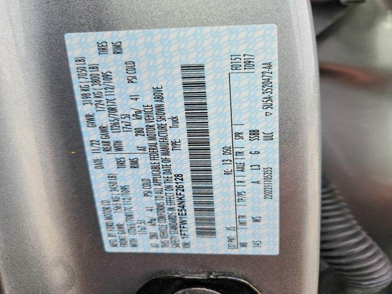 Продаж на аукціоні авто 2022 Ford F150, vin: 1FTFW1E54NKF26128, номер лоту: 53596186