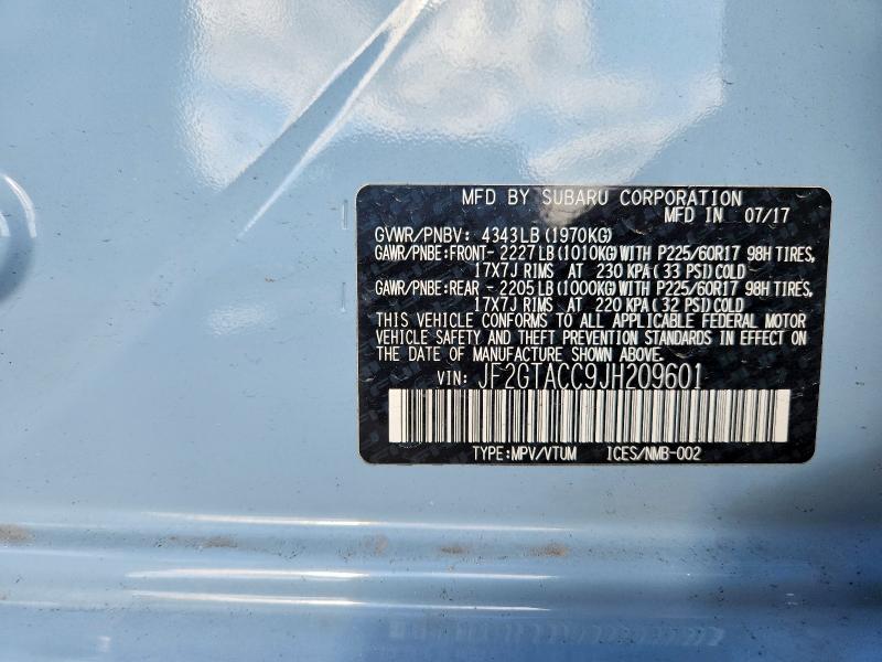 53730046 :رقم المزاد ، JF2GTACC9JH209601 vin ، 2018 Subaru Crosstrek مزاد بيع