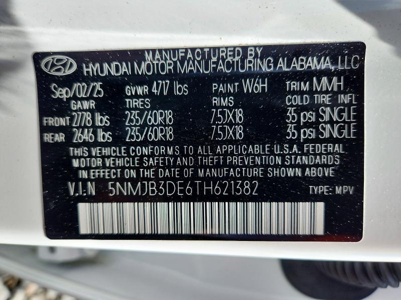 2026 Hyundai Tucson მანქანა იყიდება აუქციონზე, vin: 5NMJB3DE6TH621382, აუქციონის ნომერი: 54960376