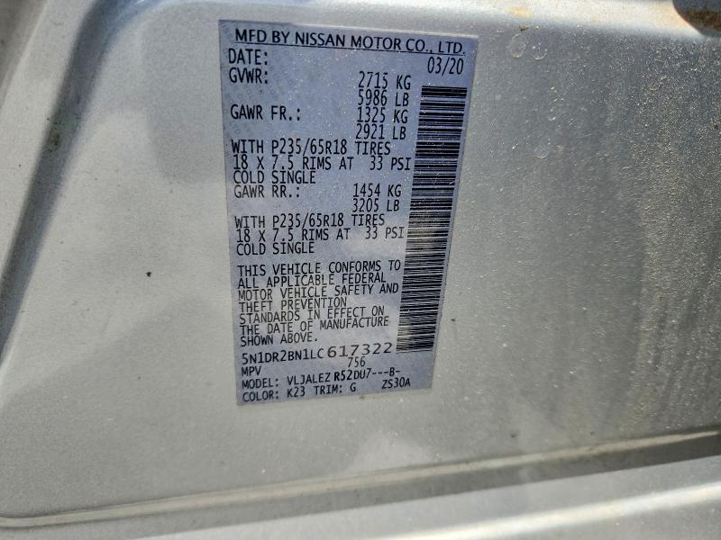 2020 Nissan Pathfinder მანქანა იყიდება აუქციონზე, vin: 5N1DR2BN1LC617322, აუქციონის ნომერი: 52615686