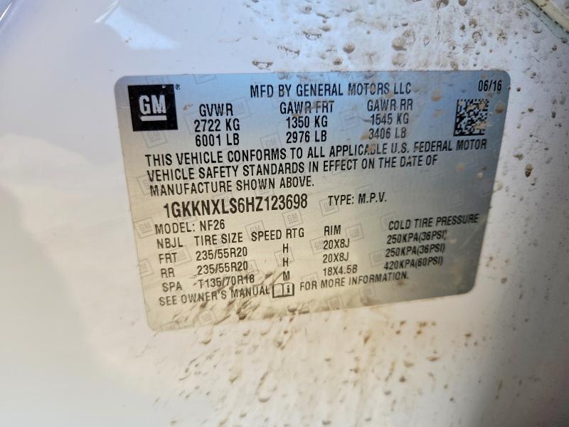 Aukcja sprzedaży 2017 Gmc Acadia, vin: 1GKKNXLS6HZ123698, numer aukcji: 54816896