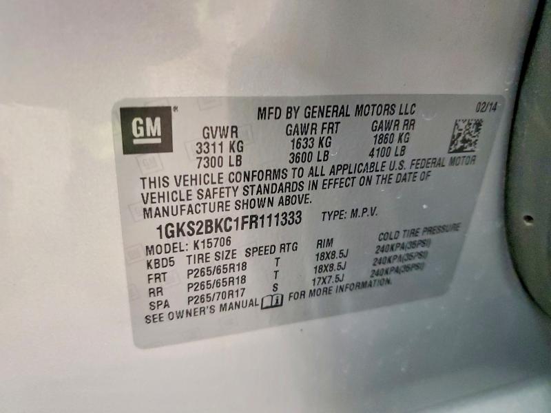 2015 Gmc Yukon მანქანა იყიდება აუქციონზე, vin: 1GKS2BKC1FR111333, აუქციონის ნომერი: 50562896