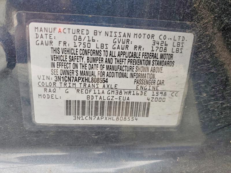 2017 Nissan Versa მანქანა იყიდება აუქციონზე, vin: 3N1CN7APXHL808554, აუქციონის ნომერი: 52599996